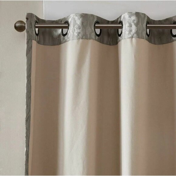 Charcoal Grey Knitted Jacquard TOTAL BLACKOUT Grommet Top Curtain Panel(1) - Picture 10 of 10